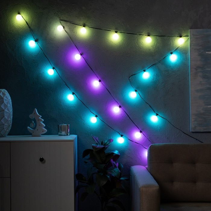 Умная гирлянда «Нить» 6 м с насадками «Шарики», IP20, тёмная нить, 20 LED, свечение RGB, USB Умная гирлянда «Нить» 6 м с насадками «Шарики», IP20, тёмная нить, 20 LED, свечение RGB, USB