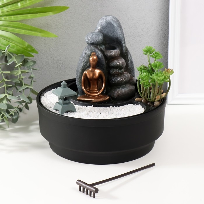 Фонтан настольный от сети, подсветка Фонтан настольный от сети, подсветка "Сад камней" 21х21х21 см