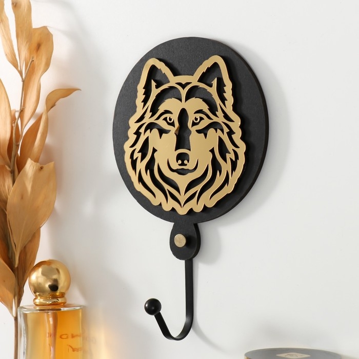 Крючок декоративный дерево Крючок декоративный дерево "Волк" чёрный, зеркальный 4,3х11,8х20 см