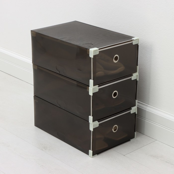 Коробка для хранения обуви выдвижная Доляна Large size, 22×34×13 см, 3 шт, цвет черный