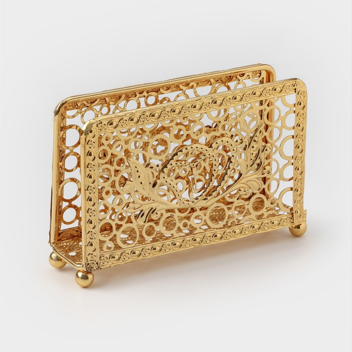 Салфетница «Сердца», декоративная, 14×9,5×4 см, цвет золотой Салфетница «Сердца», декоративная, 14×9,5×4 см, цвет золотой