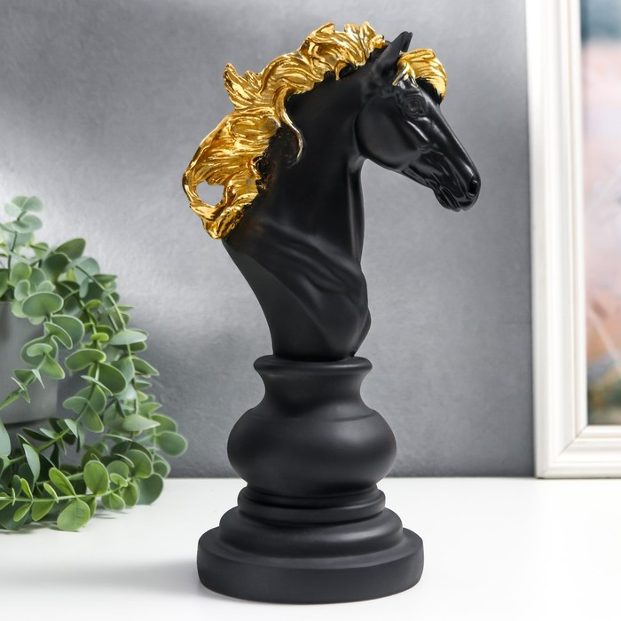 Сувенир полистоун  Сувенир полистоун "Шахматная фигура - Конь" чёрный с золотом МИКС 27х11,4х14,2 см