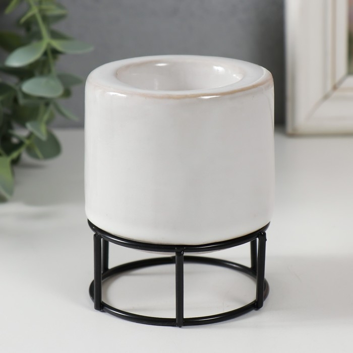 Подсвечник керамика, металл на 1 свечу  Подсвечник керамика, металл на 1 свечу "Пенёк" белый с чёрным 7,7х7,7х8,9 см