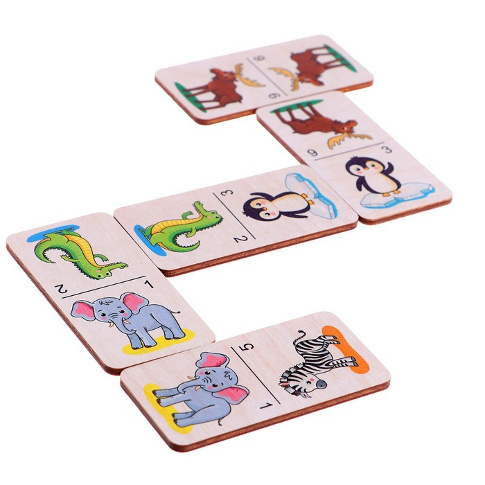 Домино большое «В зоопарке» 28 деревянных фишек Домино большое «В зоопарке» 28 деревянных фишек