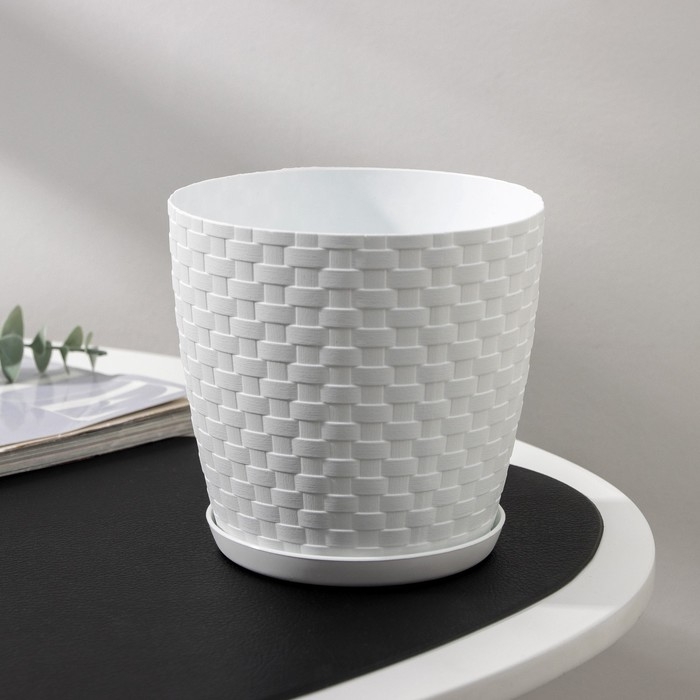 Горшок для цветов с поддоном «Ротанг», 1,2 л, цвет белый Горшок для цветов с поддоном «Ротанг», 1,2 л, цвет белый