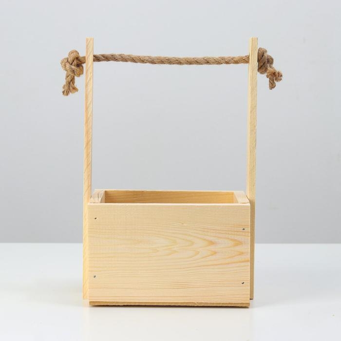 Кашпо деревянное, 15×12×8(25) см  Кашпо деревянное, 15×12×8(25) см "С Любовью", ручка верёвка, гравировка