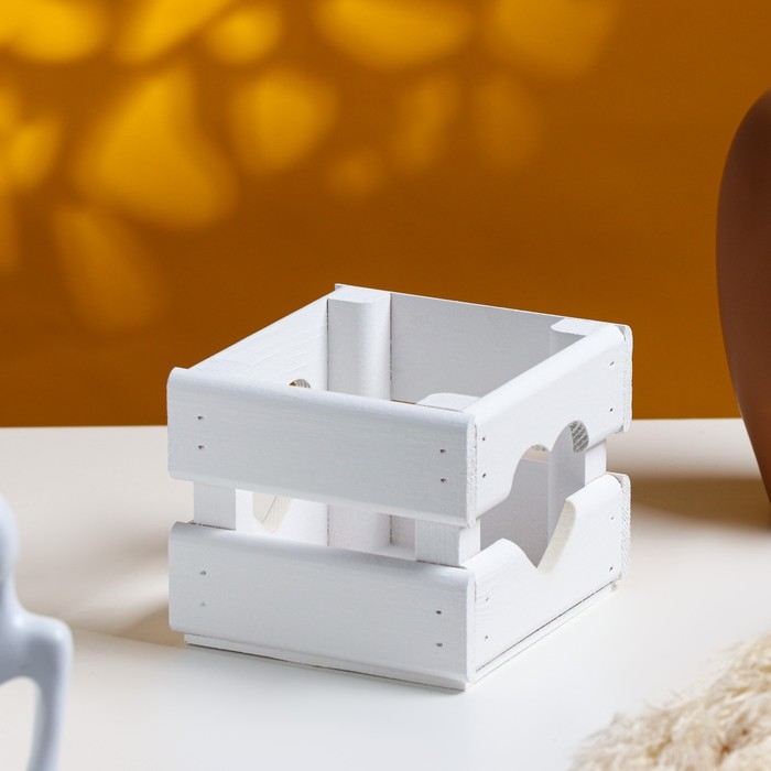 Кашпо деревянное 12×11×9 см  Кашпо деревянное 12×11×9 см "Однушка Лайт", двухреечное, сердце, белый Дарим Красиво