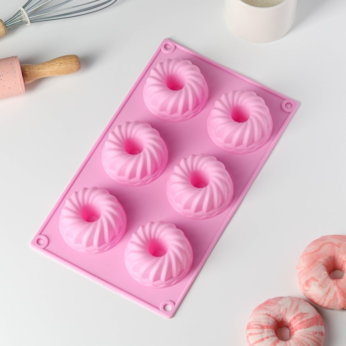 Форма для выпечки Доляна «Немецкий кекс», силикон, 17×27 см, 6 ячеек (d=7 см), цвет розовый Форма для выпечки Доляна «Немецкий кекс», силикон, 17×27 см, 6 ячеек (d=7 см), цвет розовый