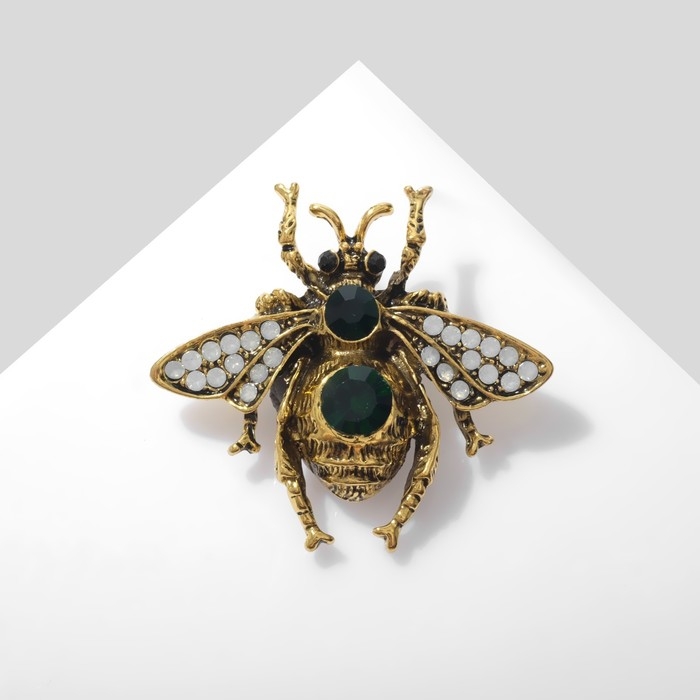 Брошь «Муха» классика, цвет бело-зелёный в чернёном золоте Брошь «Муха» классика, цвет бело-зелёный в чернёном золоте