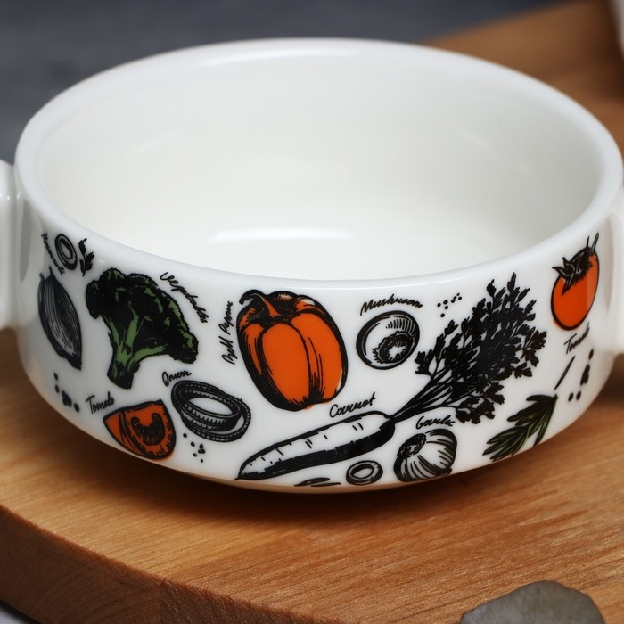 Супница с ручками керамическая «Овощи», 10.5 х 5 см, 220 мл, цвет белый Супница с ручками керамическая «Овощи», 10.5 х 5 см, 220 мл, цвет белый