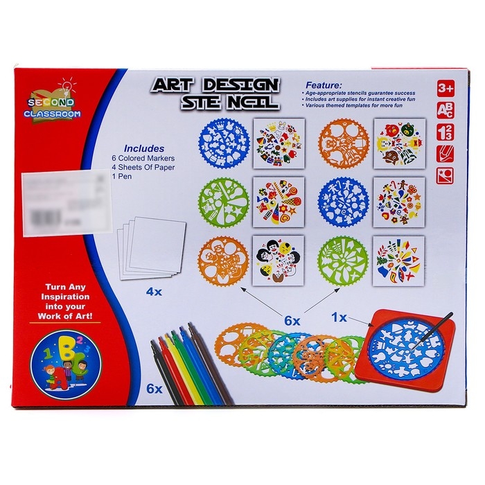 Трафареты «Фантазия», набор 6 шт., 6 шт. фломастеров, ручка, бумага Трафареты «Фантазия», набор 6 шт., 6 шт. фломастеров, ручка, бумага