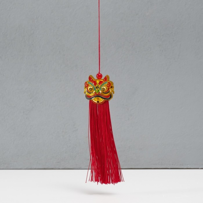 Подвеска текстиль, пластик Подвеска текстиль, пластик "Китайский лев" красная 2х4х14 см