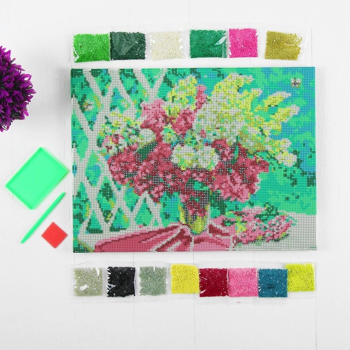 Алмазная мозаика с полным заполнением на подрамнике «Сирень», 30 х 40 см. Набор для творчества Алмазная мозаика с полным заполнением на подрамнике «Сирень», 30 х 40 см. Набор для творчества