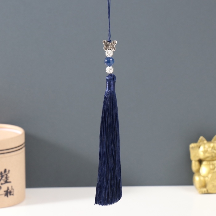 Подвеска текстиль, металл  Подвеска текстиль, металл "Бабочка" тёмно-синяя 1х1,2х16,5 см