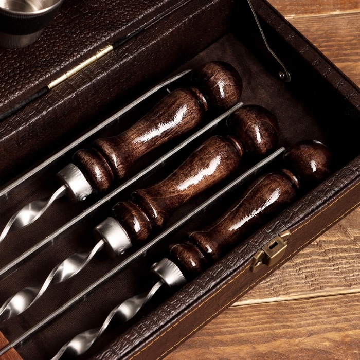 Набор с шампурами подарочный  Набор с шампурами подарочный "Элит-S" в коробке из эко-кожи №12