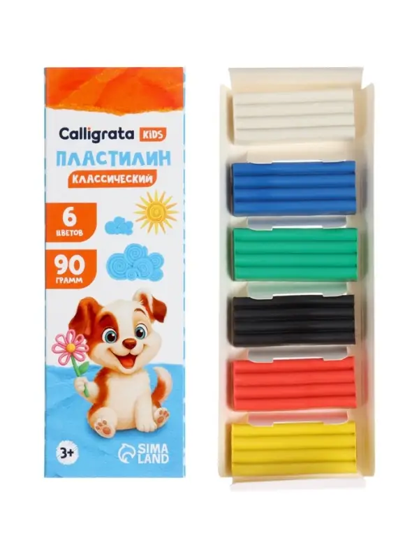 Пластилин Calligrata kids, 6 цветов, 90 г