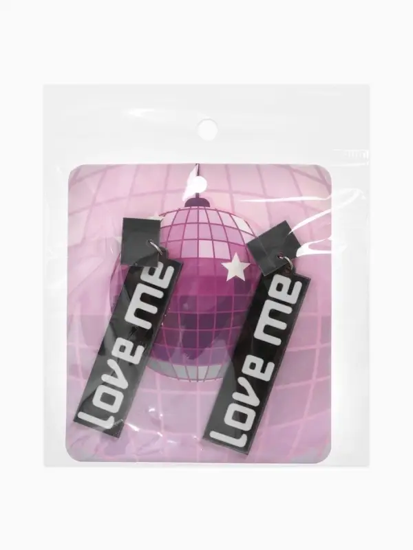 Серьги акриловые LOVE ME прямоугольные, чёрно-белые