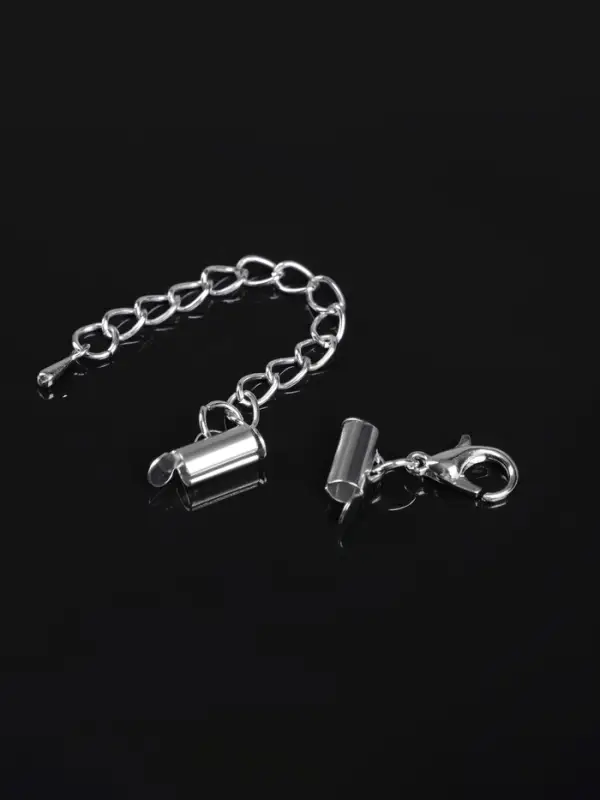 Концевик для браслета из бисера (пара) QF, 10 мм, металл, с цепочкой удлинителем, цвет серебро