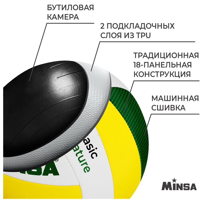 Волейбольный мяч MINSA Basic Nature, машинная сшивка, 18 панелей, р. 5, TPU