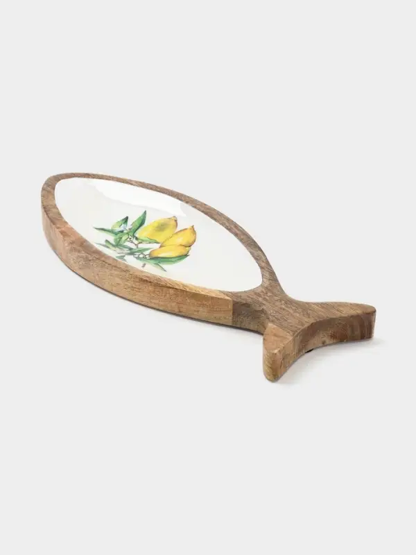 Блюдо в форме рыбки &laquo;Лимоны&raquo;, 32&times;11.5&times;2 см, дерево манго