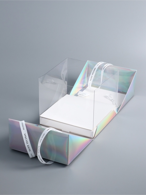 Коробка под бенто-торт с ленточками, голография , 21 х 21 х 18 см Коробка под бенто-торт с ленточками, голография , 21 х 21 х 18 см