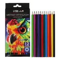 Карандаши цветные, 12 цветов, Calligrata TOP, шестигранные, пластиковые
