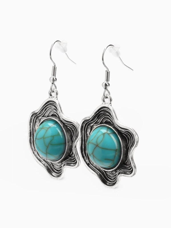 Серьги «Бирюзовый мир» круг в волне, голубые в чернённом серебре Серьги «Бирюзовый мир» круг в волне, голубые в чернённом серебре