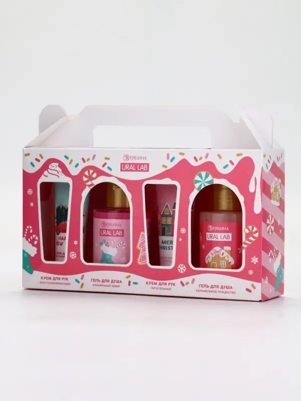 URAL LAB Розовый НГ Набор "С Новым годом", 2 геля для душа и 2 крема для рук, розовый