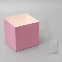 Коробка для цветов с PVC крышкой, 12×12×12 см, розовая