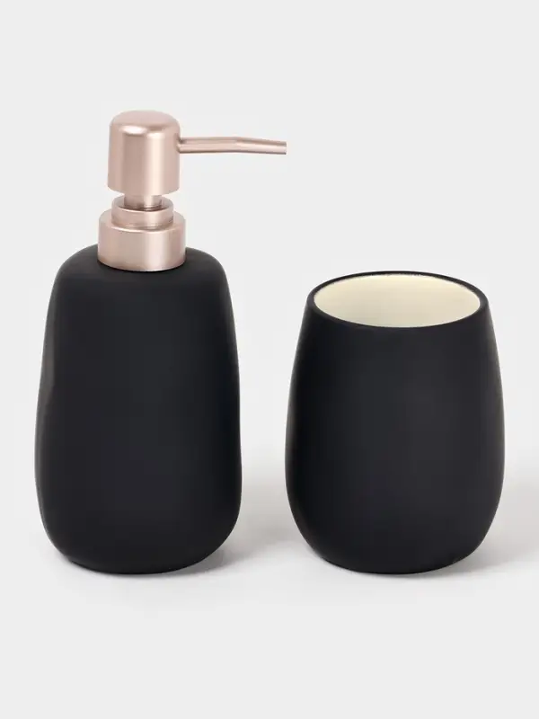 Набор для ванной SAVANNA Soft, 2 предмета, мыльница, стакан, чёрный