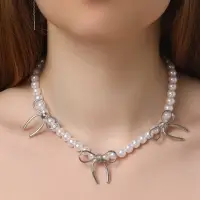 Колье &laquo;Жемчуг. Бантик&raquo;, L=32 см, белое в серебре