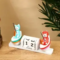 Календарь настольный «Котики рыбаки», 19×10×10 см, дерево