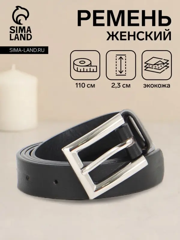 Ремень женский, 110&times;2.3 см, классическая пряжка металл, серебристая, чёрный