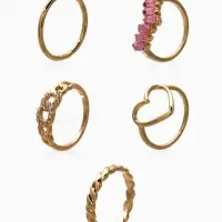 Набор колец 5 шт "Новый стиль" сердца,бесконечность, р-р МИКС, цвет бело-розовый в золоте