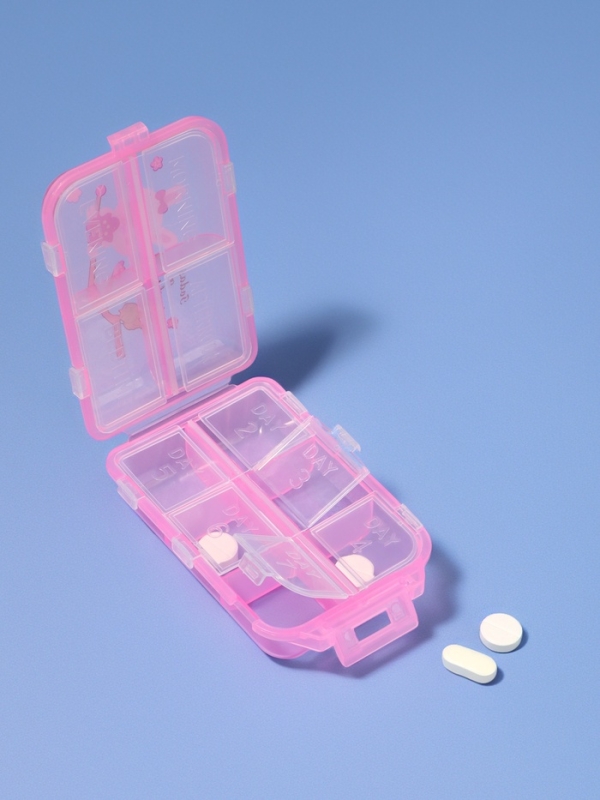 Таблетница, 9,5 × 6 × 3 см, 10 секций, цвет розовый Таблетница, 9,5 × 6 × 3 см, 10 секций, цвет розовый
