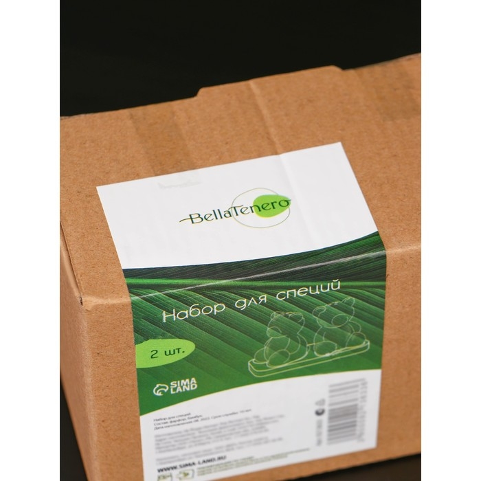 Набор фарфоровый для специй на бамбуковой подставке BellaTenero «Медведи», 2 предмета: солонка 80 мл, перечница 80 мл, цвет белый