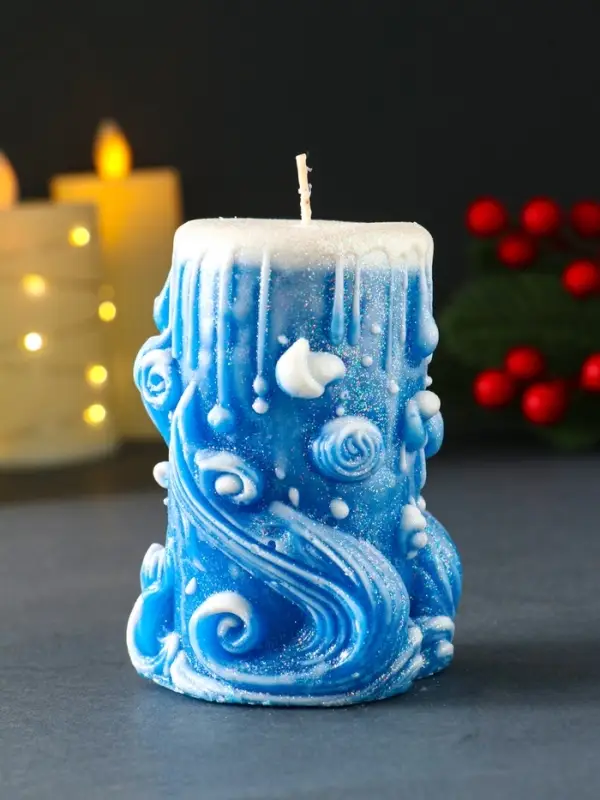 Свеча новогодняя столбик  Свеча новогодняя столбик "Волшебство" синий