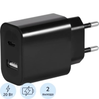 Зарядное устройство сетевое Red Line, USB+Type-C, 3A,PD 20W,чер,УТ000029980