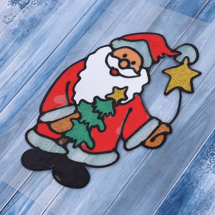 Наклейка на стекло Наклейка на стекло "Дед Мороз с ёлкой и звёздочкой" 14,5х18 см