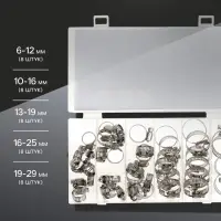 Набор червячных хомутов ZEIN engr, сквозная просечка, от 6 до 29 мм, нерж. сталь, 40 шт.
