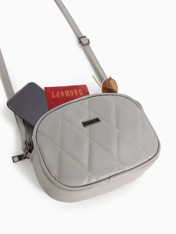 Сумка женская кросс-боди на молнии, 19&times;7&times;15 см, со стёжкой, серая