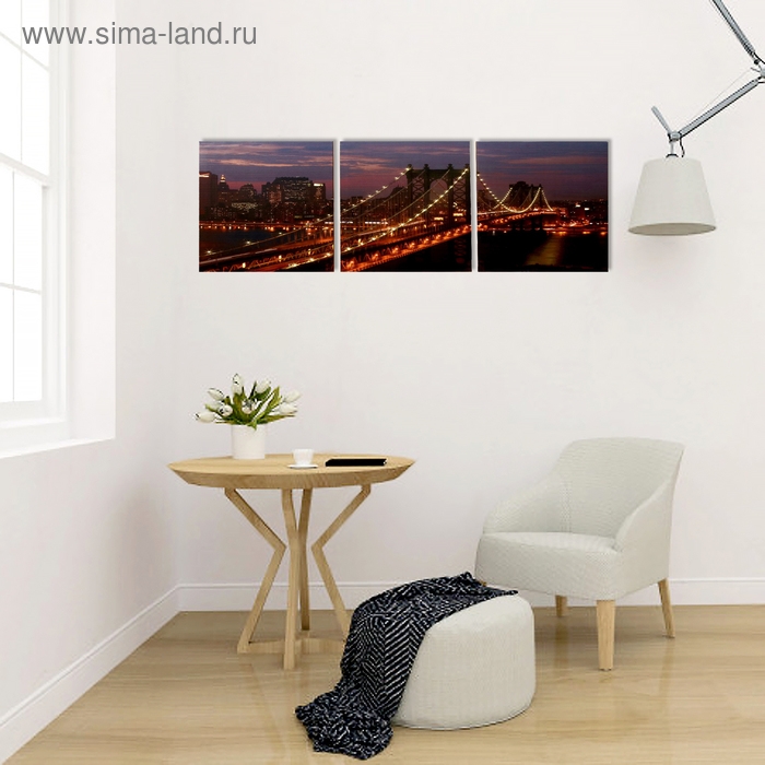 Модульная картина  Модульная картина "Золотой мост" (3-35х35) 35х105 см