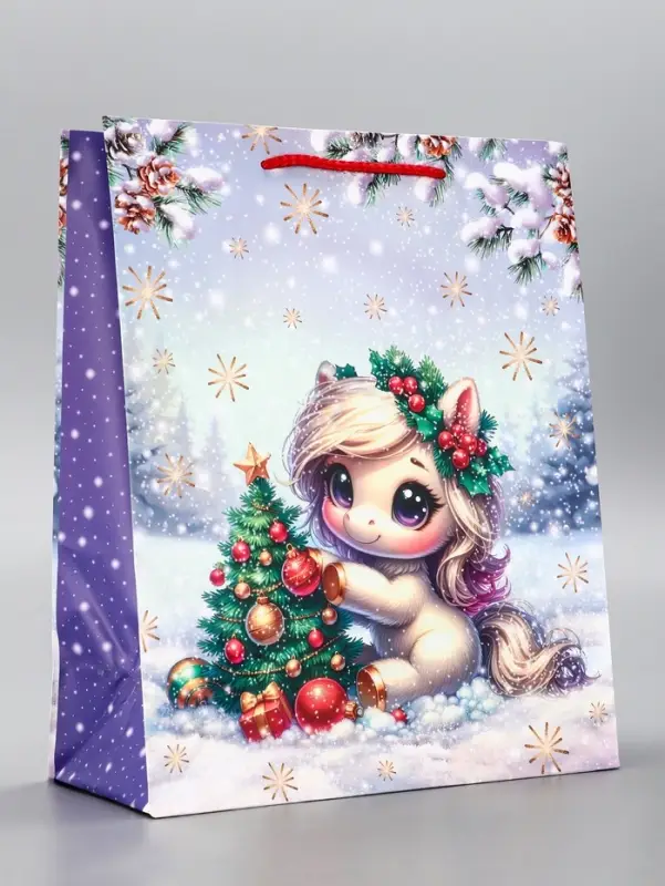 Пакет подарочный новогодний ламинированный, «Единорог» , 26×12×32 см
