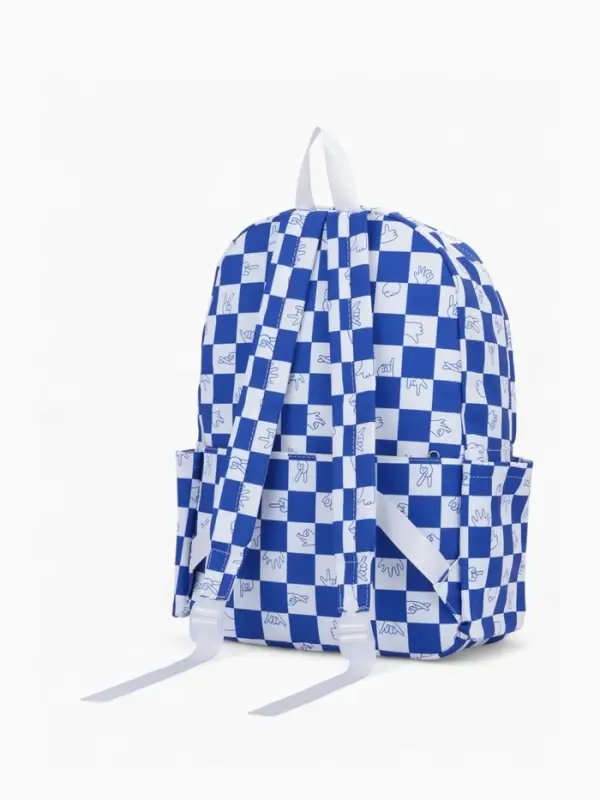 Рюкзак молодёжный на молнии, с карманами, в клетку, размер 30&times;13.5&times;41 см, синий