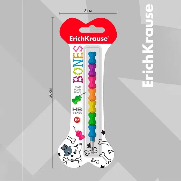 Карандаш сегментный ErichKrause &laquo;Bones&raquo;, НВ, грифель d=1.7 мм, в блистере