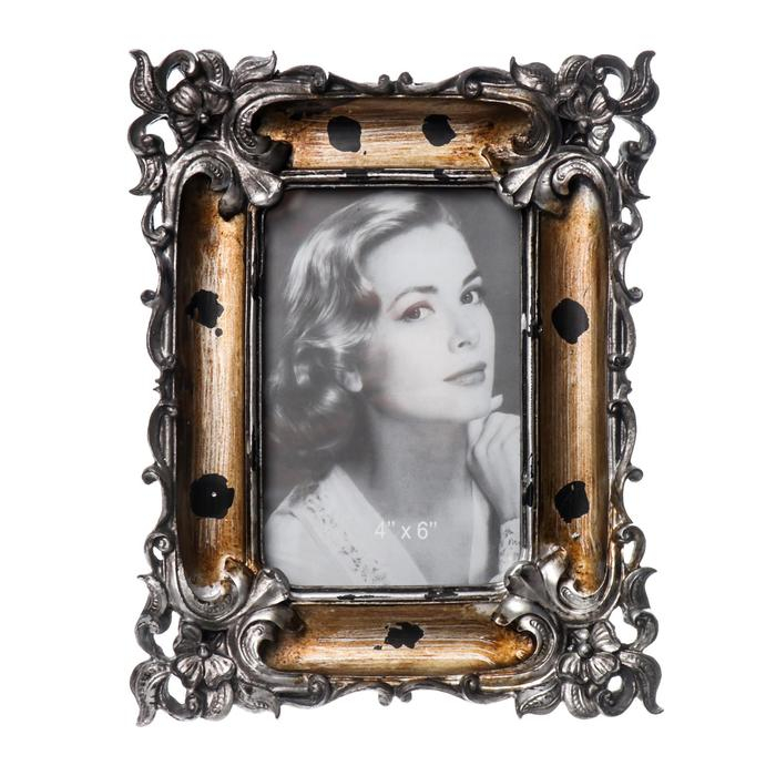 Фоторамка полистоун 10х15 см Фоторамка полистоун 10х15 см "Эмануэль" состаренное золото с серебром 23х18,5 см