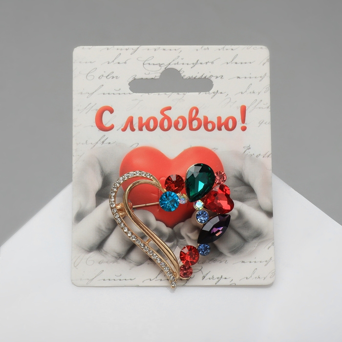 Брошь «Сердце» в камнях, цветная в золоте Брошь «Сердце» в камнях, цветная в золоте