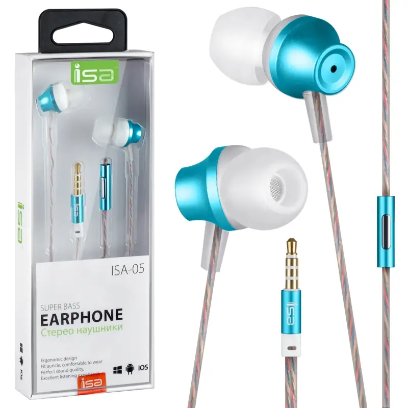 Наушники ISA-05 с микрофоном ISA голубые Наушники ISA-05 с микрофоном ISA голубые