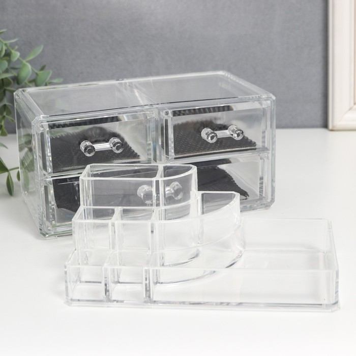 Шкатулка-органайзер пластик 3 ящика прозрачная 16х19х12 см Шкатулка-органайзер пластик 3 ящика прозрачная 16х19х12 см
