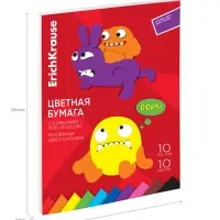 Бумага цветная ErichKrause. Jolly Friends, А4, 10 цветов, 10 листов, односторонняя, мелованная, на склейке Бумага цветная ErichKrause. Jolly Friends, А4, 10 цветов, 10 листов, односторонняя, мелованная, на склейке